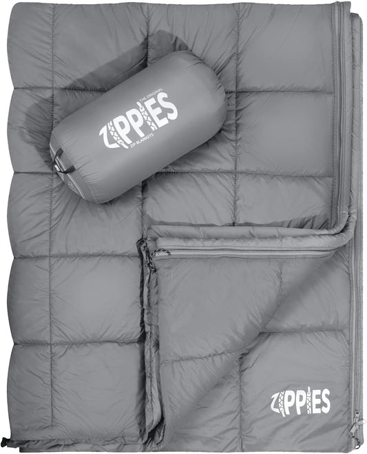 ZIPPIES 3M Thinsulate Insulation Puffy Camping Blanket for Cold Weather, Warm & Packable Camping Quilt with Zipper, Waterproof Outdoor Blanket for Hammock, Travel, Stadium, Gray Namiedstore