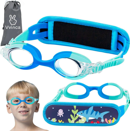 Vvinca Kids Swim Goggles with Fabric Strap No Tangle Pain-Free, Anti-Fog Swimming Pool Goggle No Leak for Toddlers Girls Boys Namiedstore