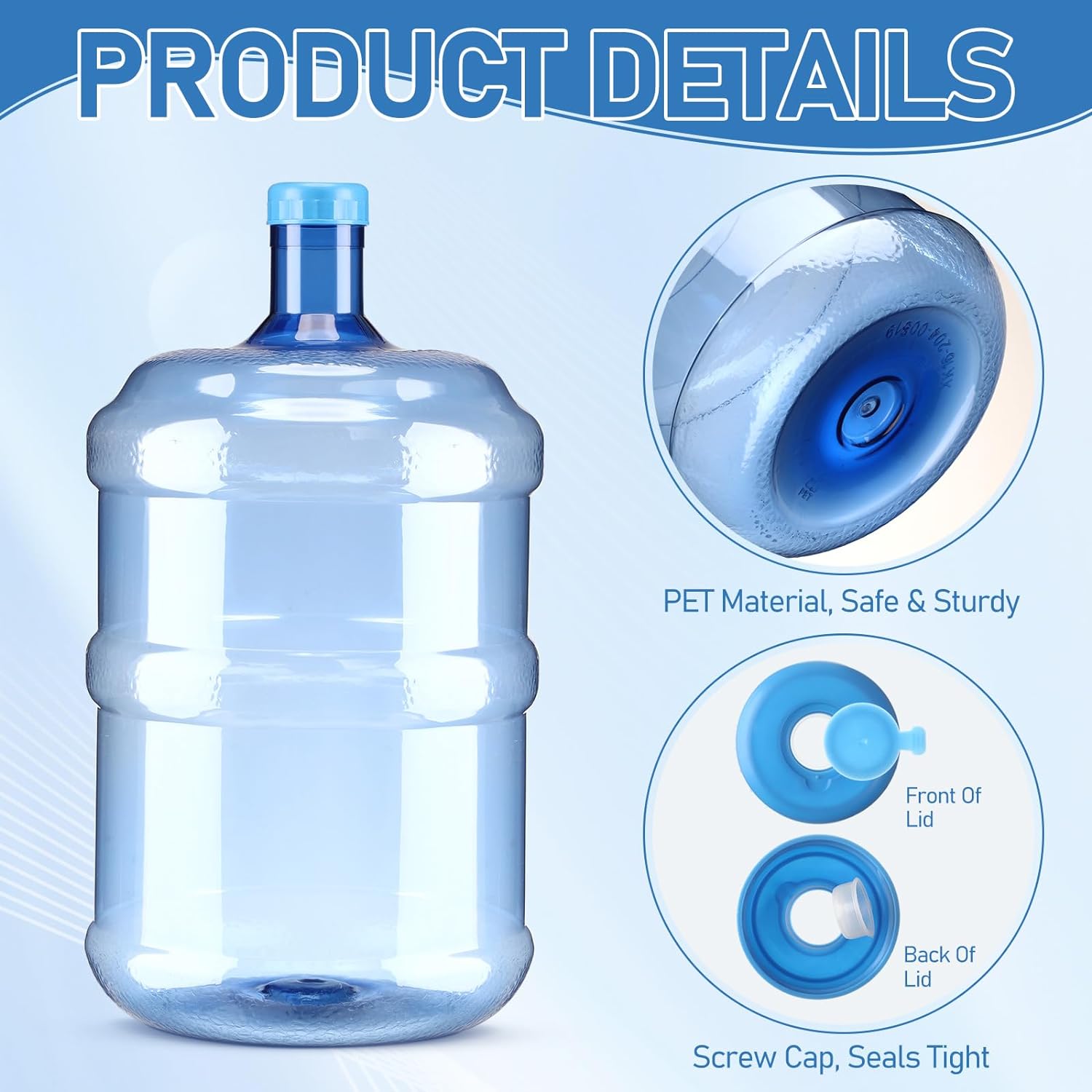 2 Pack Empty 5 Gallon Water Bottle with Screw Caps 18L Water Containers Water Jug Reusable Large Capacity Water Storage Container for Home Outdoor Sports Travel Camping Namiedstore