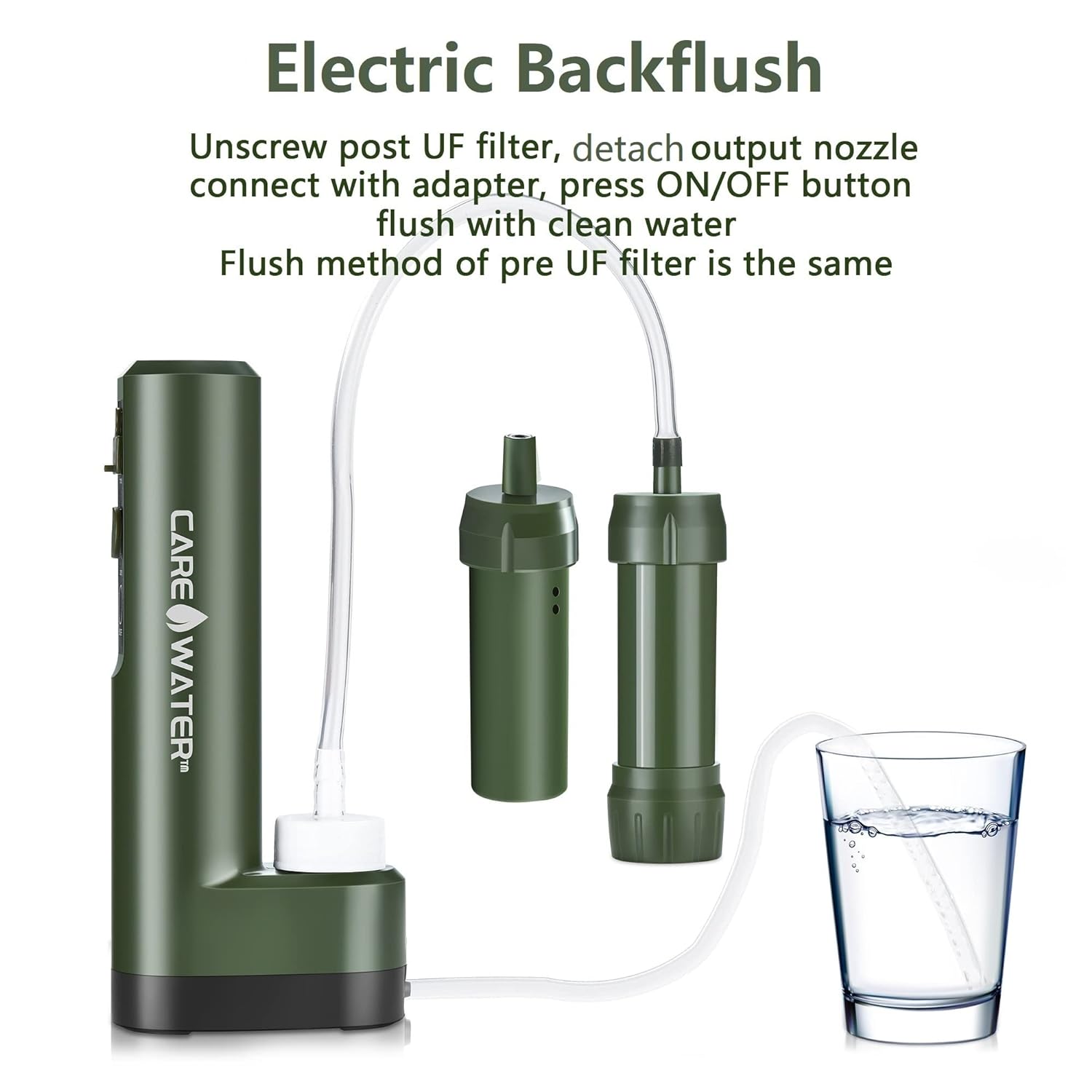 CaredWater Electric Portable Water Filter Purifier Survival for Camping Backpacking Hiking Travel, Water Filtration System Survival Gear with Backup Option and Emergency Phone Charger Namiedstore