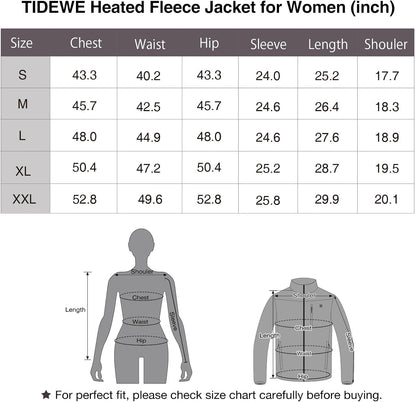 TIDEWE Women’s Heated Jacket Fleece with Battery Pack, Rechargeable Coat for Hunting (Black, Camo, Size S-XXL) Namiedstore