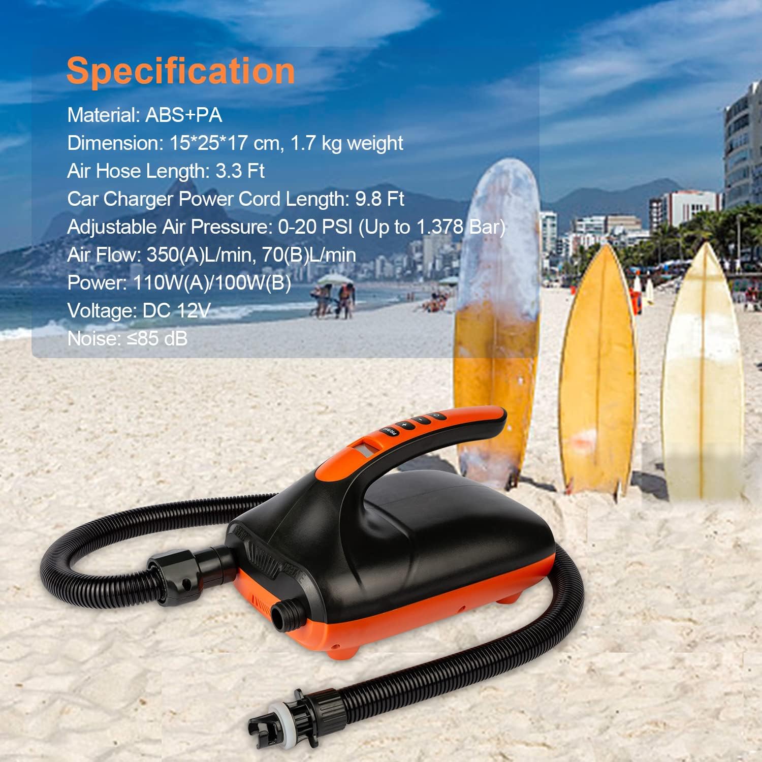 20PSI High Pressure SUP Air Pump, Dual Stage Inflation & Deflation Function Paddle Board Pump, 12V DC Car Connector, for Inflatable Stand Up Paddle Boards, Boats, Tent Kayaks Namiedstore