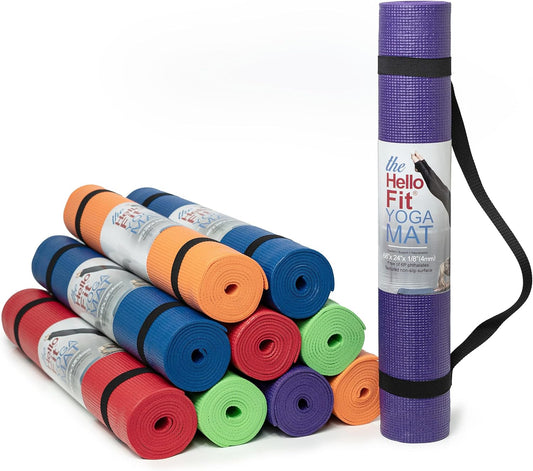 Hello Fit 10-Pack Yoga Mat With Carrying Strap, 68" x 24" Non Slip Exercise Mat, 4mm Thick Gym Mat, Bulk Non Toxic Yoga Mats for Home Workout and Studios Namiedsore