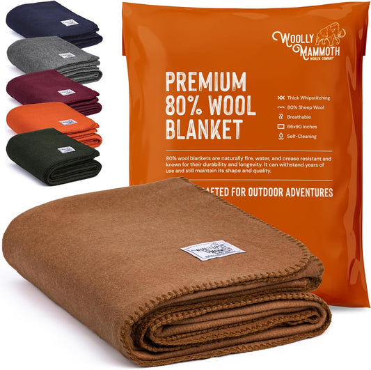 Woolly Mammoth Merino Wool Blanket - Large 66" x 90", 4LBS Camp Blanket | Throw for the Cabin, Cold Weather, Emergency, Dog Camping Gear, Hiking, Survival, Army, Outside, Outdoors \u2013 Tan Namiedstore