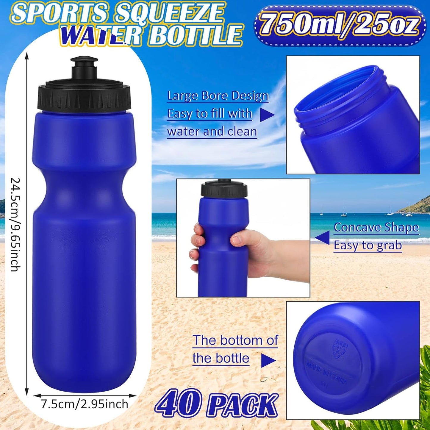 40 Pcs 23 oz Sports Squeeze Water Bottle Bulk Reusable Blank Plastic Water Bottles with Easy Open Push/pull Cap for Bike Bicycles Cycling Fitness Yoga Outdoor Sports Team Competition Namiedstore