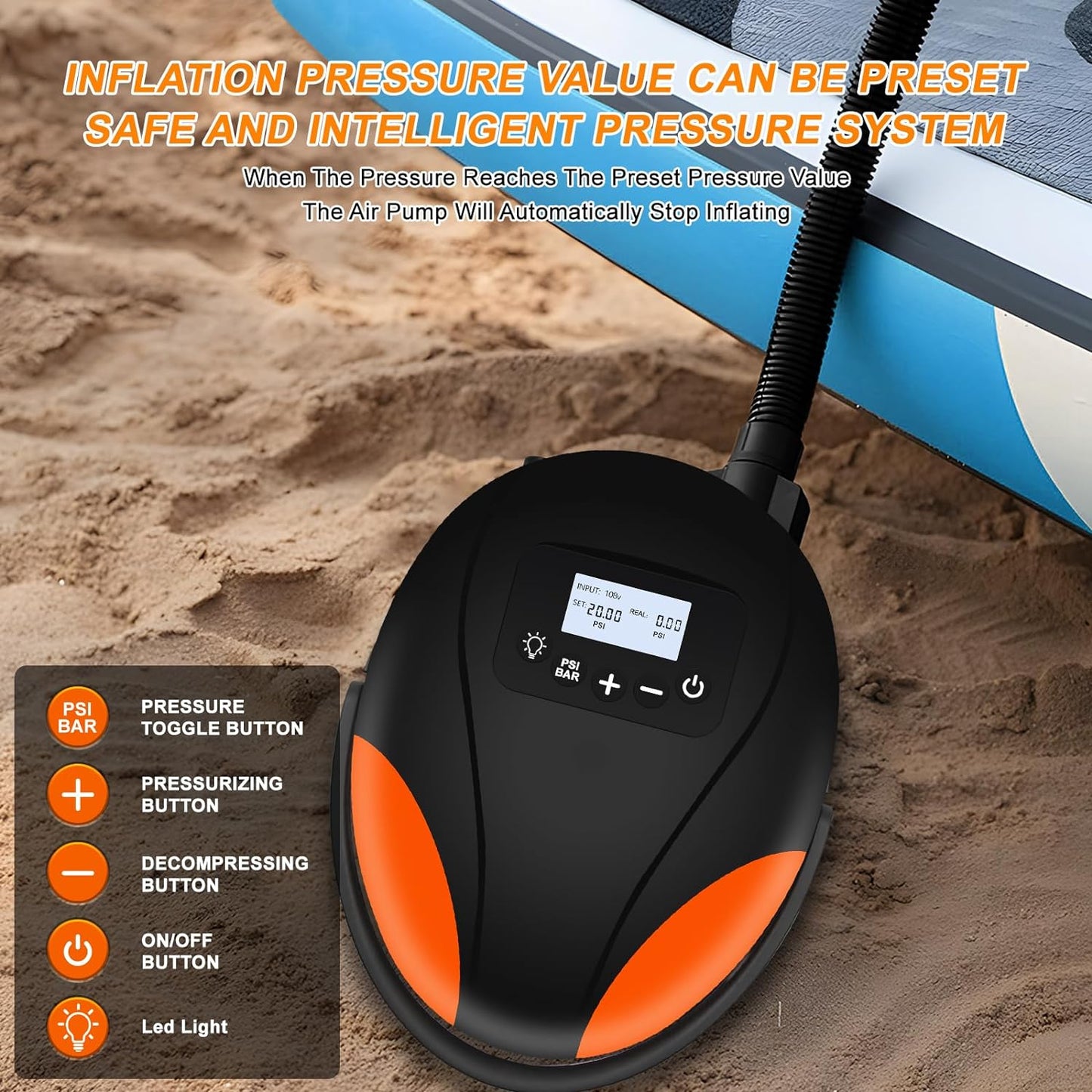 20PSI Electric SUP Paddle Board Pump, High-Pressure Auto-Off Air Pump for Inflatables Namiedstore